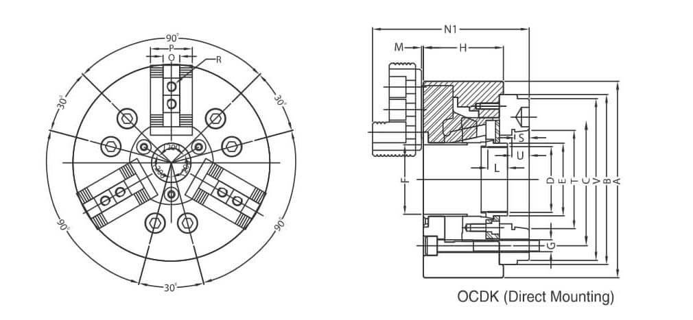 254 mm Extra Large Bore Open Center Direct Mount Power Chuck (Kitagawa B-200 Series Compatible)